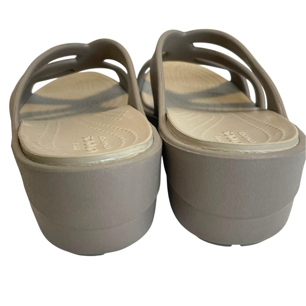 Crocs Sandal Wedge Strap Slides Slip on Water Shoes Flip Flop Size 10 Khaki Tan - Picture 4 of 8